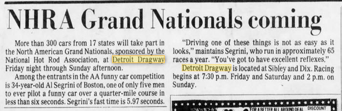 Detroit Dragway - The Nhra Days May 15 1980